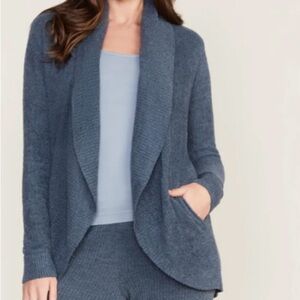 Barefoot Dreams Sweater  Women's Sz‎ M Gray Blue Open Front Cardigan Cozy Chic